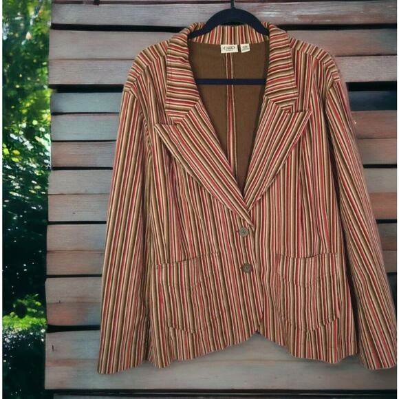 Cato Woman 26/28W Pink Striped Corduroy Blazer Jacket Plus Size Preppy Geekcore - Picture 1 of 7